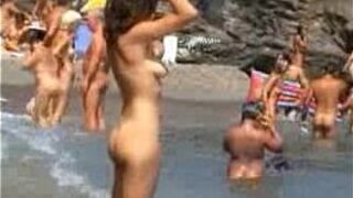 Voyeur video of sexy gfs nude at the beach porn video