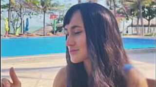 Sexy beauty girl and coconut. Poolside beautiful alert! porn video